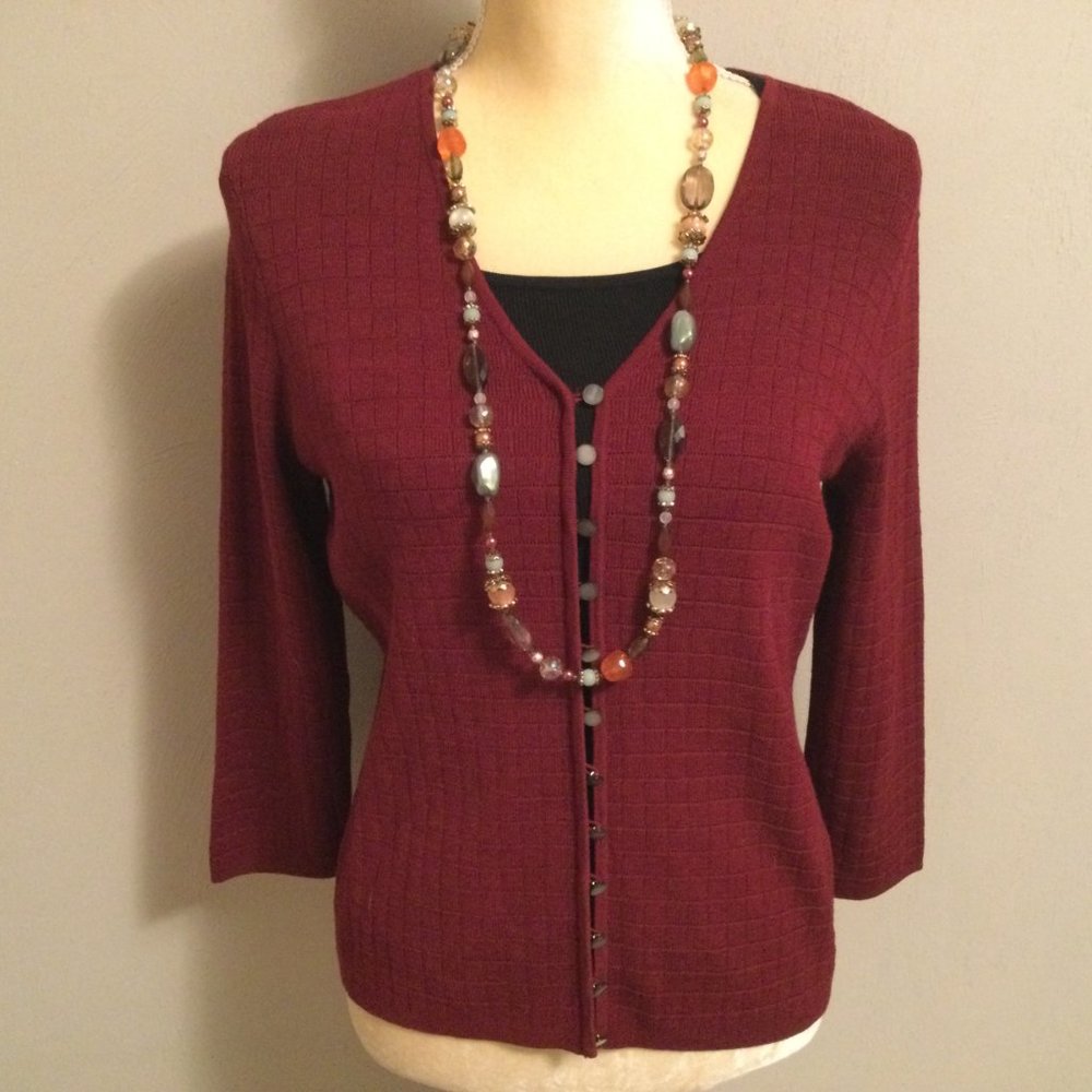 NWT Liz Claiborne Silk Maroon Sweater Cardigan Petite